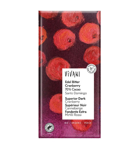 Vivani 25% OFF Dark Cranberry Chocolate 70% Vegan Organic 100g (Pack of 10)