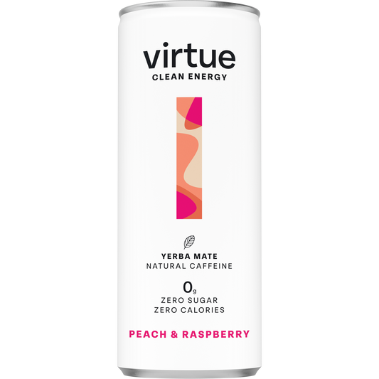 Virtue Drinks Yerba Mate (Clean Energy Drink) - Peach & Raspberry 250ml (Pack of 12)