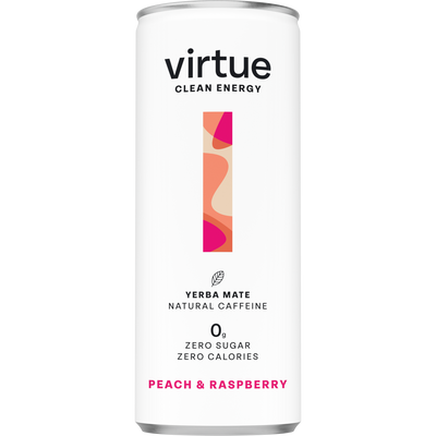 Virtue Drinks Yerba Mate (Clean Energy Drink) - Peach & Raspberry 250ml (Pack of 12)