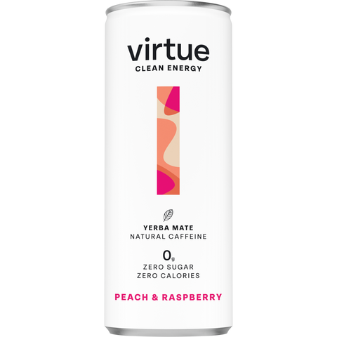 Virtue Drinks Yerba Mate (Clean Energy Drink) - Peach & Raspberry 250ml (Pack of 12)