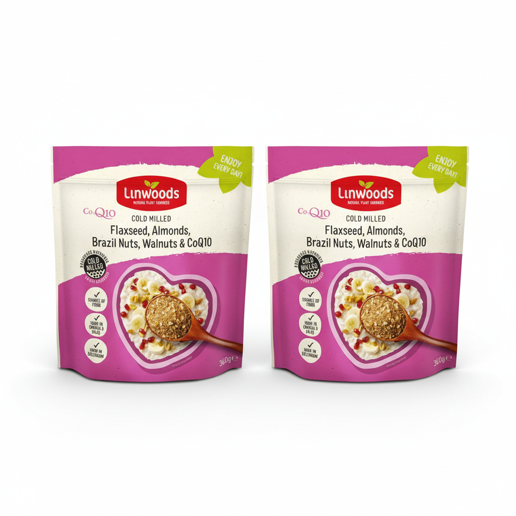 Linwoods Milled Flaxseed, Almonds, Brazil Nuts, Walnuts and Co-q10 360g (Pack of 2)