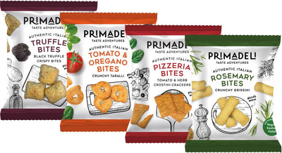 Primadeli - Taste Adventure - Pizzeria Bites, Tomato & Oregano Bites, Truffle Bites, Rosemary Bites - Vegan - (Variety Box) - 25g x 24 bags