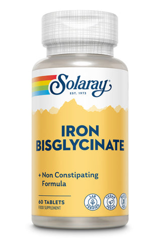 Solaray Iron Bisglycinate 25mg - Lab Verified - Vegan - Gluten Free - Non Constipating Formula - 60 Tablets