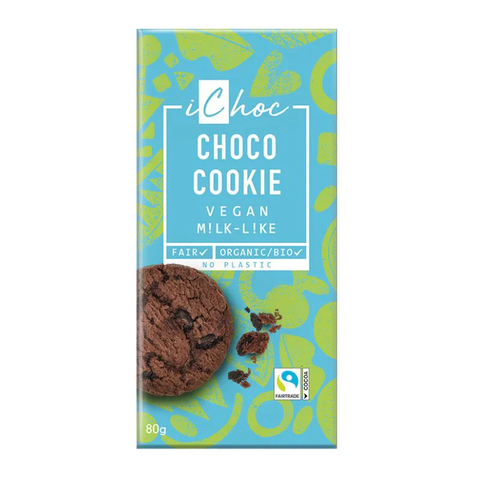 iChoc Choco Cookie Vegan Chocolate Bar Organic 80g (Pack of 10)