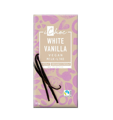 iChoc White Vanilla Vegan Chocolate Bar Organic 80g (Pack of 10)