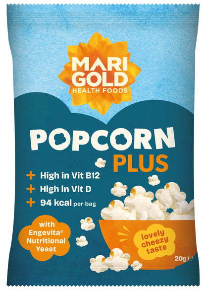 Marigold Health Foods Popcorn Plus with Engevita Nutritional Yeast 20g - Vegan & Gluten Free - High in Vitamin B12 & Vitamin D (Pack of 18)