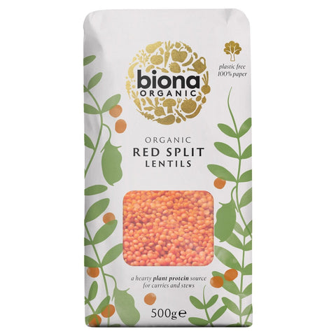 Biona Red Split Lentils Organic 500g (Pack of 6)