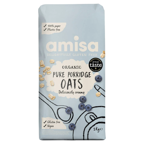 Amisa Pure Porridge Oats Gluten free Organic 1kg (Pack of 4)