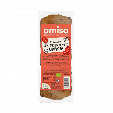 Amisa Sun-Dried Tomato Ciabatta - White Organic Glutenfree 180g (Pack of 8)