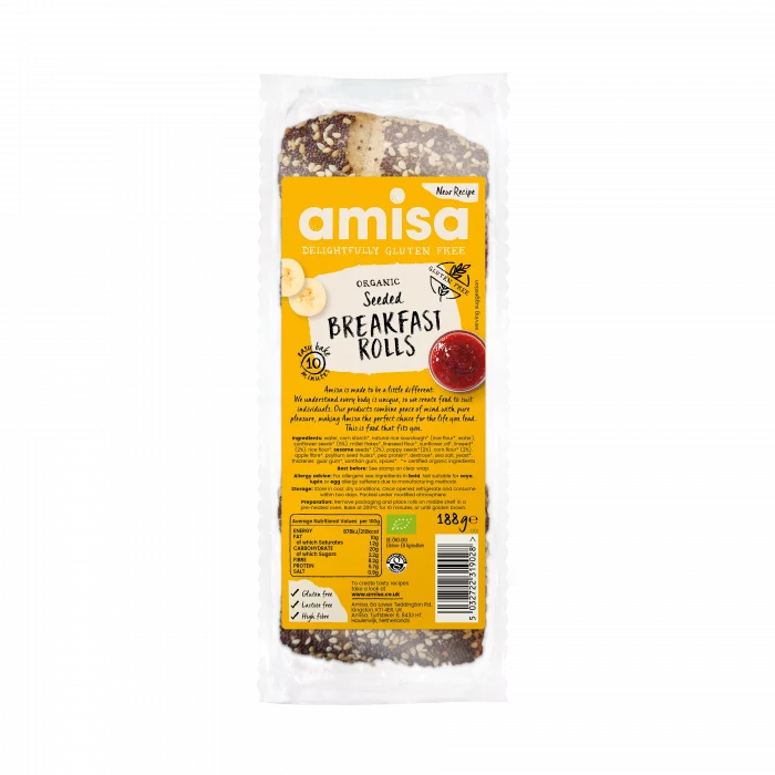 Amisa Seeded Breakfast Rolls- Organic Glutenfree 188g (3 rolls) (Pack of 8)