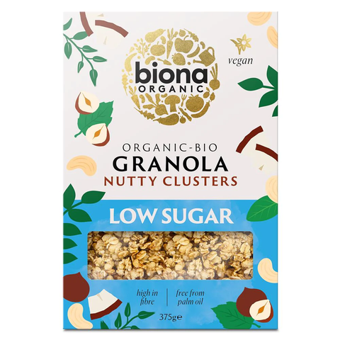 Biona Granola Nutty Clusters Low Sugar Organic 375g (Pack of 6)
