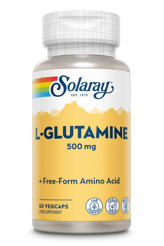 Solaray L-Glutamine 500mg Free Form Amino Acid - Lab Verified - Vegan - Gluten Free 50 VegCaps
