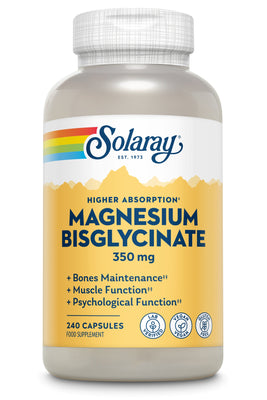 Solaray Higher Absorption Magnesium Bisglycinate 350mg- Lab Verified -Vegan - Gluten Free 250 Capsules