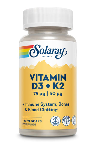 Solaray Vitamin D3 K2 - Immune System, Bones and Blood Clotting - Lab Verified - Vegetarian - Gluten Free 120 VegCaps
