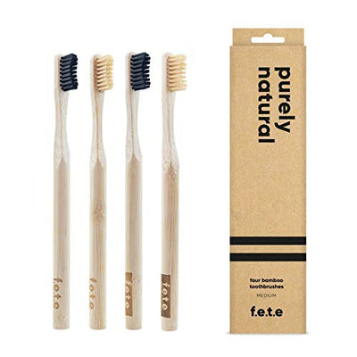F.E.T.E Toothbrush MultiPack Medium Mix Natural & Black 4pieces