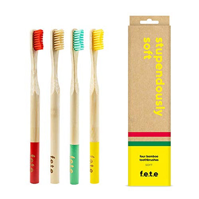 F.E.T.E Toothbrush MultiPack Soft Green Red Yellow Natural 4pieces