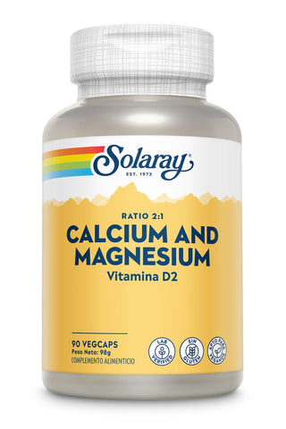 Solaray Calcium and Magnesium Ratio 2:1 with Vitamin D - Lab Verified - Vegan - Gluten Free - 90 VegCaps