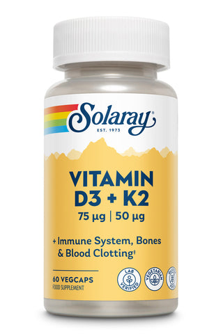 Solaray Vitamin D3 K2 - Immune System, Bones and Blood Clotting - Lab Verified - Vegetarian - Gluten Free 60 VegCaps
