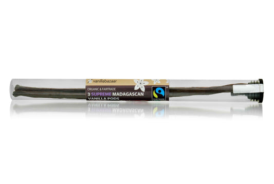 Vanilla Bazaar Organic Fairtrade Vanilla Pods in tube 3 Pods (Pack of 16)