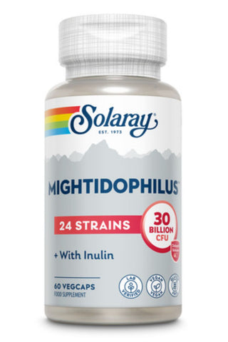 Solaray Mightidophilus 24 Strains With Inulin - 30 Billion CFU - Lab Verified - Vegan - Gluten Free 60 VegCaps