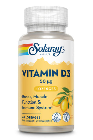 Solaray Vitamin D3 50mg Lozenges - Bones, Muscle Function and Immune System - Lab Verified - Gluten Free 60 Lozenges