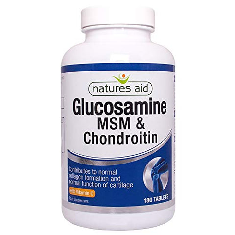 Natures Aid Glucosamine 500mg, MSM 500mg + Chondroitin 100mg (with Vit C) 180 Tablets