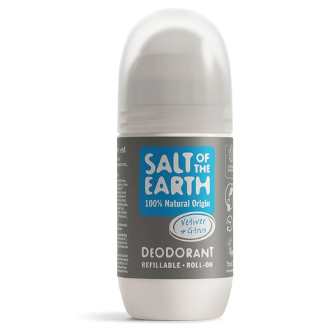 Salt Of The Earth Natural Deodorant Refillable Roll on Vetiver & Citrus 75ml (Pack of 6)