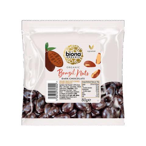 Biona Plain Chocolate covered Rainforest Brazils Organic 80g (Pack of 12)