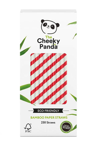 Cheeky Panda Bamboo Paper Straws Red Stripes 250 Pcs (Pack of 24)