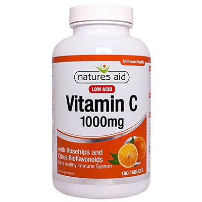 Natures Aid Vitamin C 1000mg Low Acid (with Rosehips & Citrus Bioflavonoids) 180 Tabs