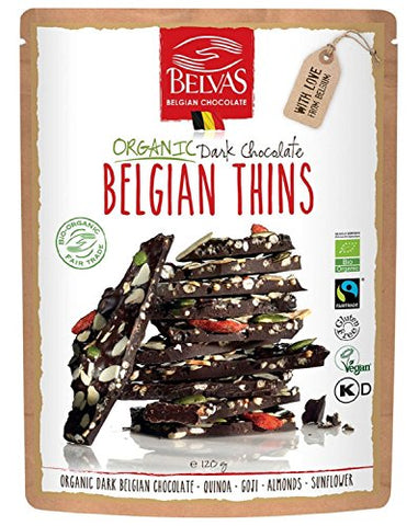 Belvas Belgian Thins Organic Dark Chocolate Goji Quinoa 120g
