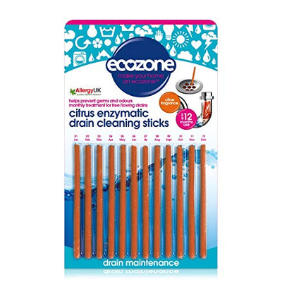 Ecozone Enzymatic Citrus Drain Cleaning Sticks (12 Sticks)