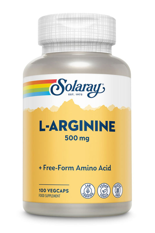 Solaray L-Arginine 500mg Free Form Amino Acid - Lab Verified - Vegan - Gluten Free 100 VegCaps
