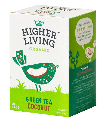 Higher Living Organic Green Coconut Tea 20 Bags (Pack of 4)