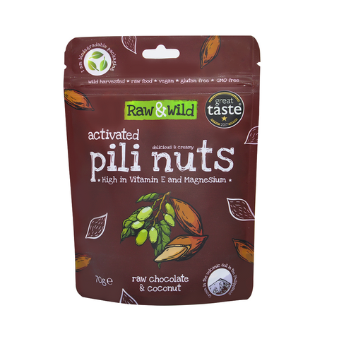 Raw & Wild Activated Pili Nuts Raw Chocolate & Coconut 70g(Pack of 6)
