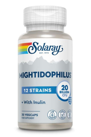 Solaray Mightidophilus 12 Strains 20 Billion CFU with Inulin - Lab Verified - Vegan - Gluten Free - 30 VegCaps