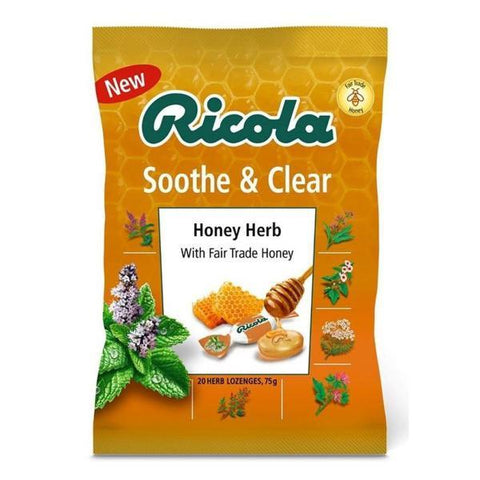 Ricola Soothe & Clear Honey Herb 75g (Pack of 12)