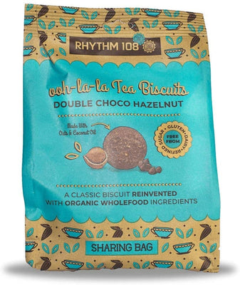 Rhythm108 Organic Tea Biscuit Share Bag Double Choc Hazelnut 135g (Pack of 8)
