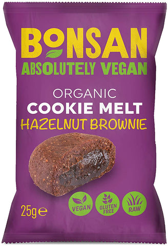Bonsan Organic Vegan Cookie Melt - Hazelnut Brownie 25g (Pack of 16)