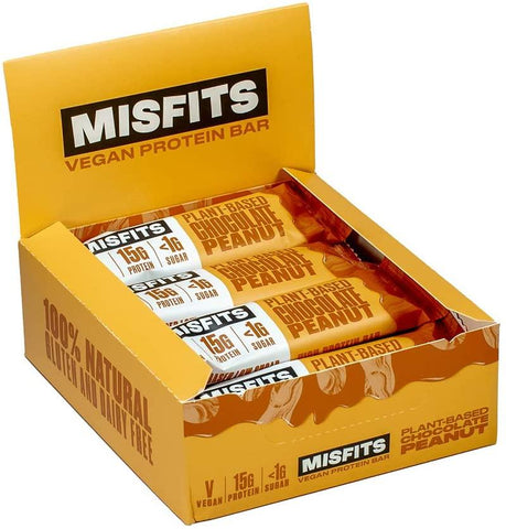 Misfits Health Plant Based Chocolate Peanut Protein Bar 45g (Pack of 12)