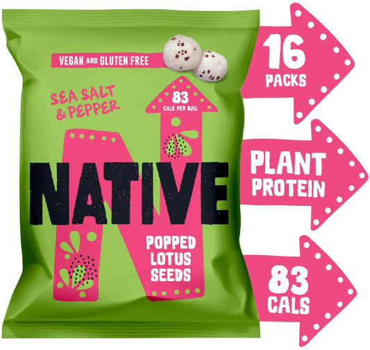 Native Snacks Popped Lotus Seeds Sea Salt & Pepper 20g (Pack of 16)