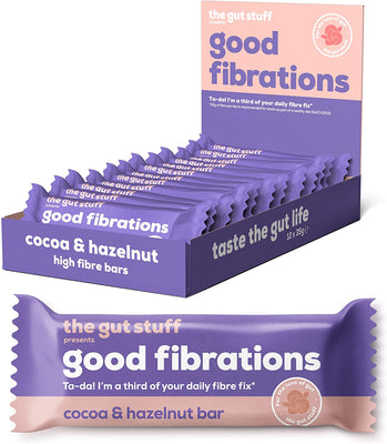 The Gut Stuff Good Fibrations Cocoa & Hazelnut Bar 35g (Pack of 12)