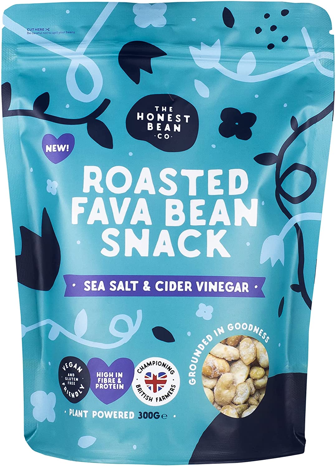 The Honest Bean Co Roasted Fava Bean Snack 'Salt & Cider Vinegar' 300g (Pack of 6)