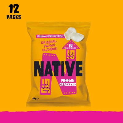 Native Snacks Pr*wn Crackers Original Prawn Flavour 60g (Pack of 12)