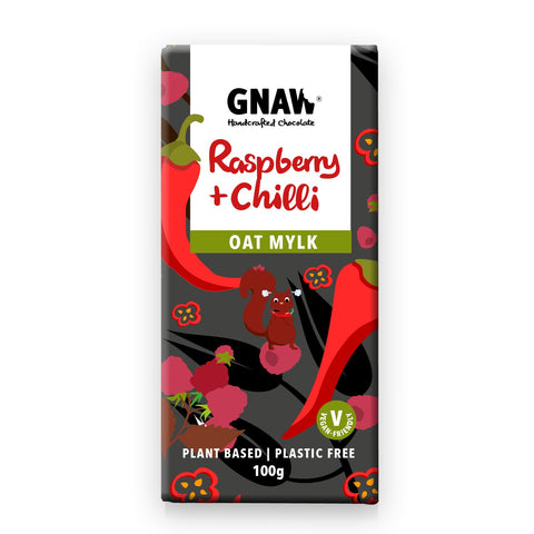 Gnaw Chocolate Vegan Raspberry & Chilli Oat Mylk Chocolate Bar 100g (Pack of 12)