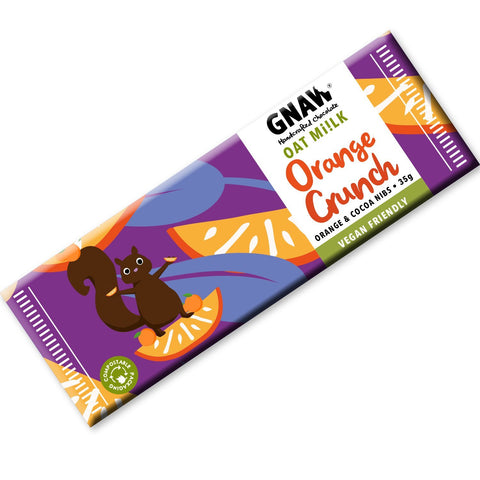 Gnaw Chocolate Vegan Orange Crunch Oat Mi!lk Chocolate Impulse Bar 35g (Pack of 25)