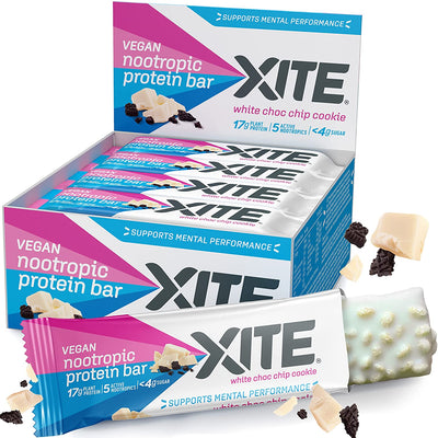 Xite Energy Limited Vegan Nootropic Protein Bar - White Choc Chip Cookie 60g (Pack of 12)