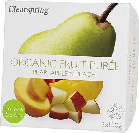 Clearspring Wholefoods Org Fruit Puree Pear Apple Peach 2x100g (Pack of 12)