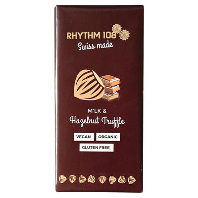 Rhythm 108 Swiss Chocolate Bar - Hazelnut Truffle Filling 100g (Pack of 9)