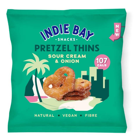Indie Bay Spelt & Wheat Pretzel Sour Cream Onion Thins 24g (Pack of 10)